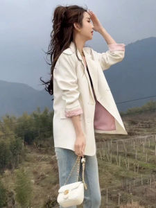 New Chinese Style Double Buttoned Loose Casual Womens Suit Spring 2025 Elegant Versatile Lapel Coat Trendy Outerwear