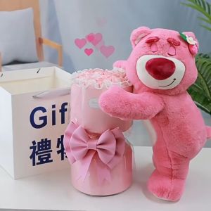 Hôp Quà Tặng Trong Suốt Gấu Dâu Lotso Ôm Hoa Hồng Siêu Dễ Thương Có Đèn Led Thích Hợp Làm Quà Tặng Sinh Nhật