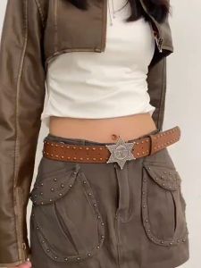 BGS 492 Ikat Pinggang Wanita PU Style Fashion Kekinian Belt Buckle Star Gaya Letro Fashionable