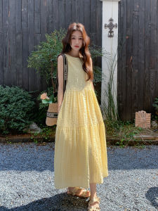 Yellow Sweet Anti-Aging First Love Girl Texture Sleeveless Long Dress Summer New Vacation Gentle Wind Womens Dress