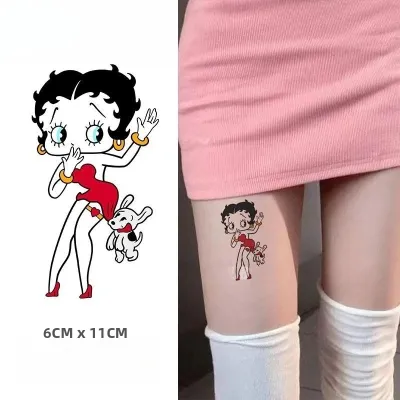Betty Boop | Betty Boop 2 Chiếc Hoạt Hình Anime Hình Dán Xăm Cô Gái-Thiết Kế Hình Trái Tim Cao Cấp Chống Thấm Nước Chống Nhòe Sáng Tạo Đề Can Dành Cho Độ Tuổi Từ 14 Trở Lên