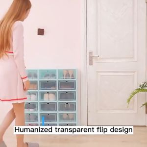 【Fans tone】6pcs Transparent Shoe Box Shoe Organizers Plastic Thickened Foldable Dustproof Storage Box Combined Shoe Cabinet Clearance