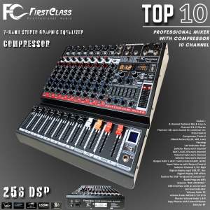 Mixer Firstclass Top 10 Top10 10 Chanel Efek Digital Reverb 256dsp Compress USB Bluetooth