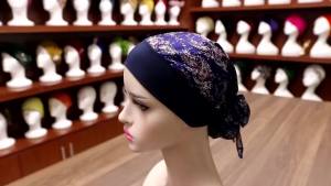 2PCS Women Printed Pre-Tied Turban Cap Long Tail Headscarf Strechy Bandana Muslim Hijab Inner Caps Hair Loss Cover BeaniesBonnet
