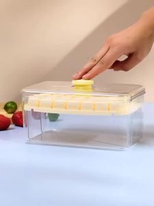 Khay Làm Đá Viên Loại Ép Hai Lớp Có Hộp Bảo Quản Làm Đá Nhanh 68 Ngăn Dụng Cụ Nhà Bếp Màu Xanh Lá Và Vàng