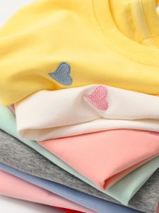 Summer Basic Small T Kids Pure Cotton Thin T-shirt Boys Girl round Neck Short Sleeve Embroidery Love Childrens