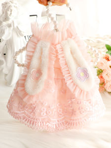 Princess Style Fleece Lined Autumn Winter Dog Clothes Small Dogs Teddy Rabbit Ears Skirt Cute Pet Clothing Accessories