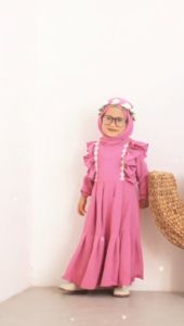 AKFAS - Set hijab Baju Gamis Anak Perempuan Baju Anak Premium Cringkle Kode 30 Flow 1-9 th