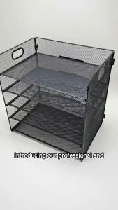 Metal Mesh Desk Organizer Rack with Handle 5-Tier Desktop Document Shelf Paper Letter Tray Organizer for Office School Supplies Desk Storage
