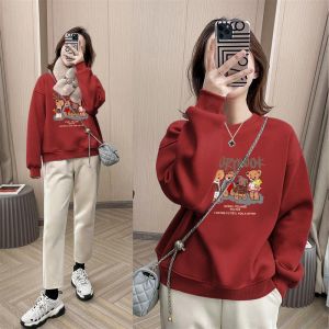 เสื้อฮู้ดผ้าฝ้ายแท้พิมพ์ลายการ์ตูนสำหรับผู้หญิง เสื้อฮู้ดแขนยาวแบบสวมหัว ทรงหลวม ปกติ ฤดูใบไม้ร่วง 2023 คอกลม