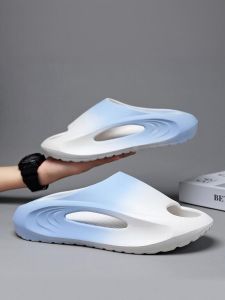 Mens Summer Slippers Trendy Brand Gradient Sports Beach Sandals Anti-Slip Large Size 45 One-Strap Slip-On Shoes Daily Wear