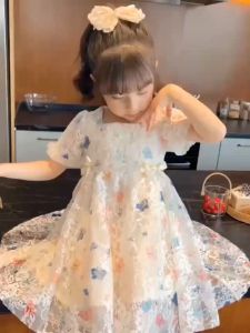 WANDER ชุดเดรสเด็กผู้หญิง ชุดเจ้าหญิงของเด็ก กระโปรงลาย 2375