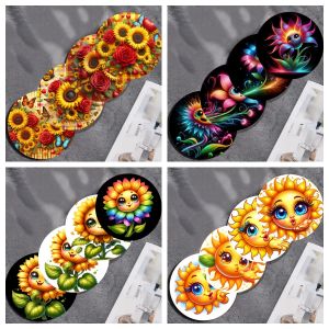 4pcs/set set of colorful sunflower art coasters anti-slip wooden coasters suitable for kitchen office and party decoration