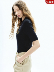 Juicy Couture | New Polo Collar College Style Navy Short Sleeve Top