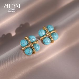 WENXI | Vintage Imitation Turquoise Round Ball Earrings