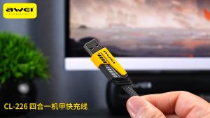 Awei CL-226 1M Nylon Fast Charging Data Cable 65W PD USB to Type C Multi Plug Fast Charging Cable Metal Transmission Data Cable USB2.0 480Mbps