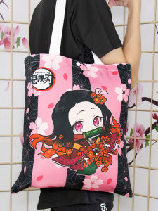Kimetsu No Yaiba Canvas Reticule Tanjirou Beans Shan Yi Anime Peripheral Shoulder Bag Student Book Carrying Shopping Bag