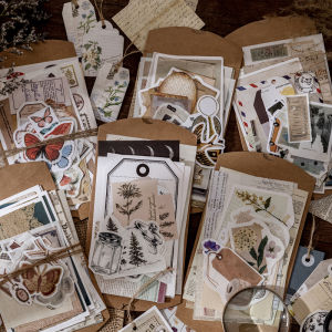 Vintage Scrapbooking Set Kraft Paper Cards Tags Stickers Pack for Journaling Handiwork DIY Decoration Hobby Scrapbook Kits