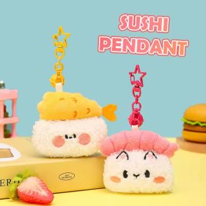 2Pcs Cute Cartoon Sushi Plush Keychain Creative Food Keyring Lovely Bag Pendant Backpack Hanging Decoration Couple Gifts
