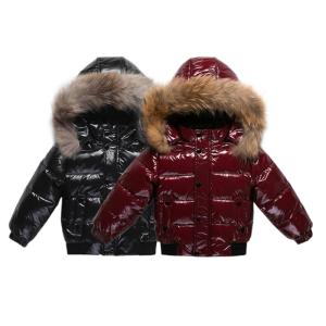 2025 Winter Toddler Boys Down Jacket Fur Waterproof Shiny Thicken Warm Baby Boy Outerwear Coat 1-8 Years Kids Parkas Outfit