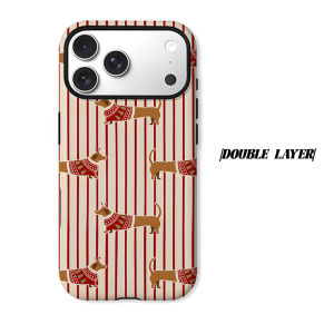 Christmas Dachshund Stripe Phone Case for iPhone 18 17 16 15 14 13 12 11 Air Pro Max Plus Double-layer Cover