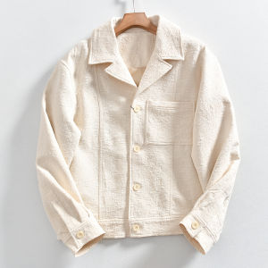 Fashionable Casual Mens Jacket Autumn Cotton Standard Fit Long Sleeve Single~Boned Texture Weave Collar Versatile Outerwear