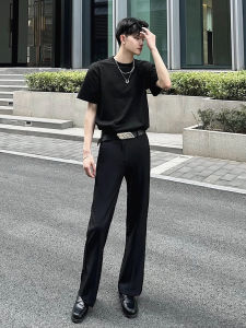 American Style Mens Loose Drapey Wide Leg Pants High Waist Suit Trousers Iron Free Seamless Slimming Long Pants Casual Wear