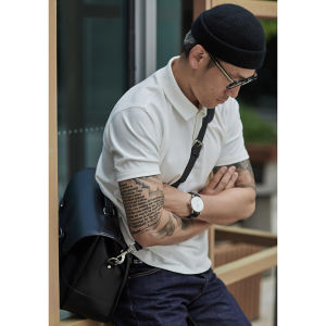 American Hardman Style White Polo Shirt Mens Casual Business Short Sleeve T-Shirt Slim Fit Inner Wear Base Shirt