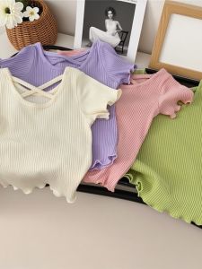 Stylish Back Cross Short Sleeve T-Shirt Girls