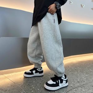 Boys Straight Leg Sports Sweatpants Black Wide Leg Street Dance Trousers Spring Autumn Kids Fashionable Casual Cotton Polyester