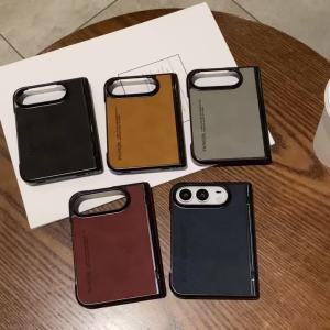 Luxury Business Vegan Leather Sheepskin Phone Case for IPhone Duo Fold Matte TPU Hard Shell  Shockproof Full Protective Cover