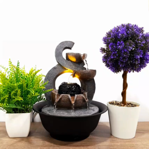 Zen Cascade Modern LED Tiered Tabletop Water Fountain