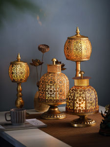 YILI | Southeast Asian Retro Ironwork Copper Style Electronic Candle Holders