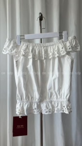 [SẴN LOẠI 1] Áo bí trễ vai viền hoa lỗ vải si cotton dày dặn bo chun co giãn siêu xinh màu trắng đen WGWE W9591