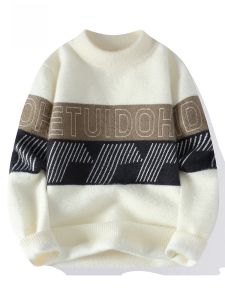 ROMON | Loomen Mens Knitted Sweater Thickened Warm Casual Loose Winter Fashion City Style Long Sleeve Round Neck Pullover Youth Top