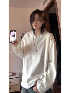 Double-Sided Velvet V-Neck Long Sleeve T-Shirt Mens Summer Heavyweight American Style Base Layer Shirt Couples White Hoodie