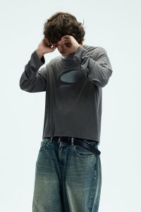 Áo Thun Dài Tay in Hình Logo Lớn Co Giãn Thoải Mái Thoáng Khí Thường Ngày Mùa Thu Phong Cách Đường Phố Tay Rộng Cổ Tròn