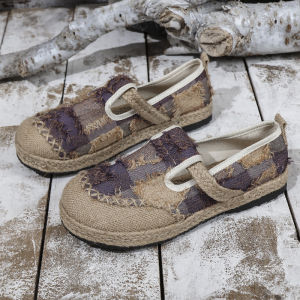 Beijing Flat Bottom Canvas Shoes 2024 Spring Summer New Style round Toe Slip-On Linen Woven Fisherman Shoes Women Casual Footwear