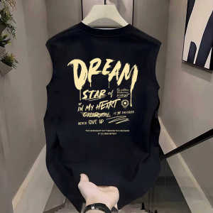 Áo Thun Cotton Cổ Tròn Phong Cách Mỹ Cho Nam Áo Vest Không Tay Rộng Rãi Thường Ngày Mùa Hè Đồ Thể Thao Quần Áo Công Sở