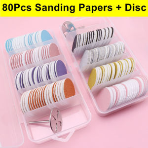 New 80 Pcs Sanding Paper Discs with Metal Nail Drill Bit 0.98inch - Sanding Disc Nail Drill Bits Replacement for Pedicure and Ma
