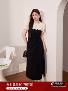 Elegant Heavy-Lace Blue Language plus Size Womens Dress Slimming Long Summer Dress High Waist A-Line Skirt Short Sleeve