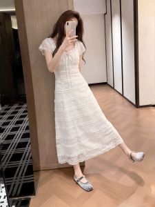 HUANJI | Đầm Giúp Gọn Gàng Kích Cỡ Lớn Phong Cách Pháp Có Ren