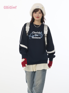 Gbiaior | American Retro Patchwork Design Small Oversized Casual Women Sweatshirt