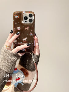 UFULL Cute Cartoon Dog Phone Case for  17Promax 16Pro White Deer 13 Lanyard 14Pro Women 15 Sparkling Powder Anti-Fall Protective Case