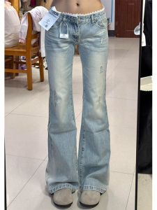 กางเกงยีนส์ทรงตรงเอวต่ำทรงหลวมสำหรับผู้หญิงในช่วงฤดูใบไม้ผลิ กางเกงยีนส์ทรงขาบานแบบยาวสำหรับผู้หญิงสูง สไตล์ลำลอง