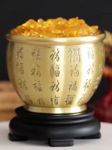 纯铜招财百福缸 聚宝盆 招财进宝米缸 五帝钱 黄铜米缸 生意兴隆 旺风水 家居装饰 Feng Shui pure copper Brass lucky bowl rice tank baifu tank cornucopia