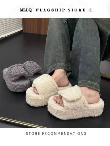 ต้นฉบับ ดีไซน์ รองเท้าแตะขนตีนตุ๊กแกแบบปรับได้ ผู้หญิง ฤดูใบไม้ร่วง สวมใส่กลางแจ้งน้ําหนักเบามากค่าความงามสูงรองเท้าส้นสูงหนึ่ง สายคล้อง