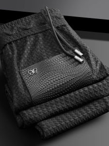 Luxurious Ice Silk Slim Fit Casual Sports Pants Men Summer Thin Elastic Quick Dry Breathable Mens Sweatpants Fashion Urban Style