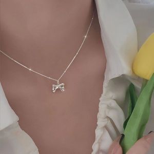 Thời trang Hàn Quốc Nơ Màu bạc mặt dây chuyền thép titan xương đòn chainfor phụ nữ