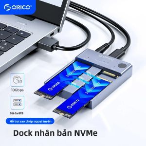 Bộ Sao Chép Ổ Cứng ORICO M.2 NVMe Dual Bay USB C Sang NVMe SSD Vỏ Nhôm Hỗ Trợ Sao Chép Offline Cho Ổ Cứng PCIe M-Key SSD Lên Đến 8TB